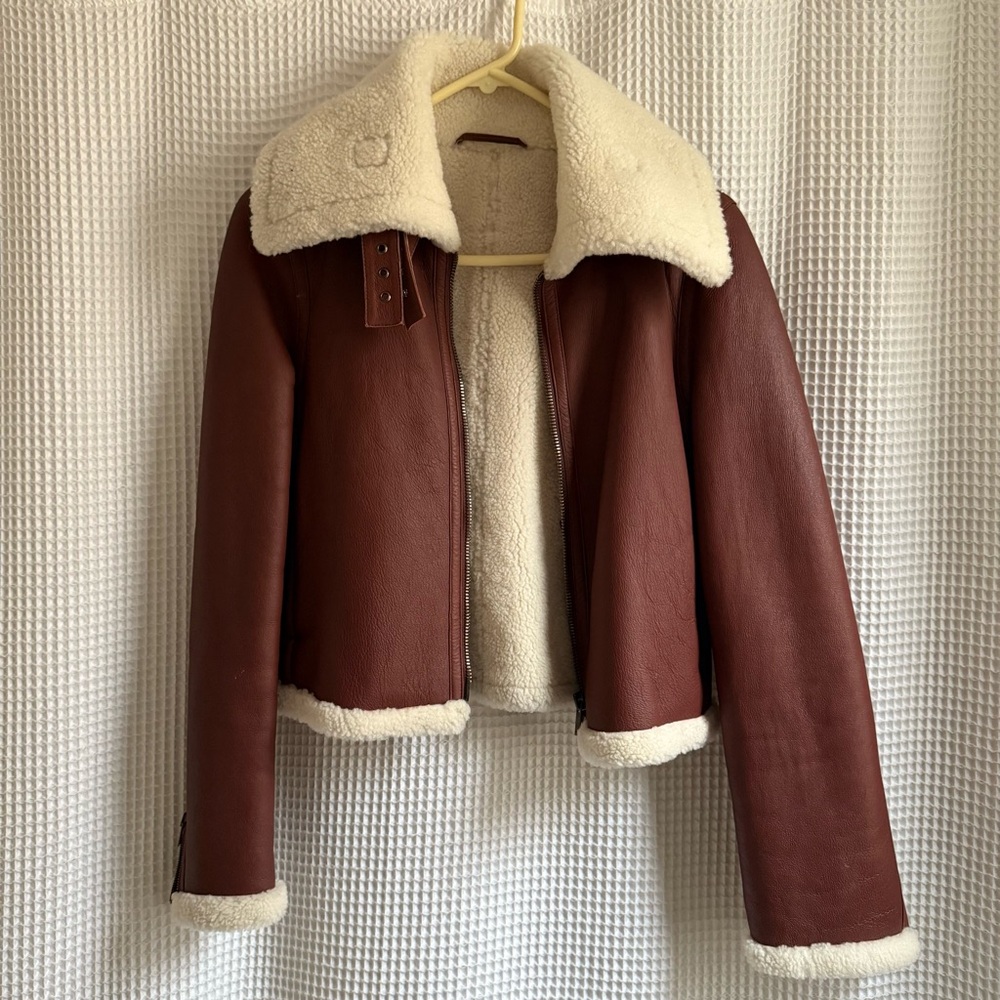 COPY - Women's Brown Leather Shearling Jacket